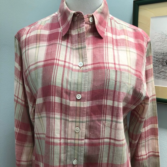 Valerie Stevens Plaid Linen Button Up Blouse/Tunic - Picture 2 of 12
